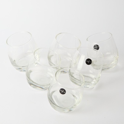 A Set of Six Sagaform Roly Poly Wobble Whiskey glasses