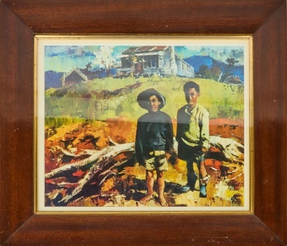A Peter McIntyre &ldquo;Māori Boys, King Country&rdquo; Bookplate Colour Print