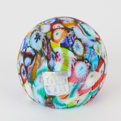 A Vintage Murano Millefiori Scrambled Cane Paperweight
