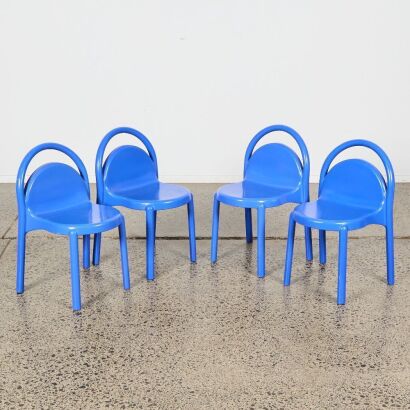 A Set of Four Vintage Blue Ikea Dagis Children's Chairs 1990s