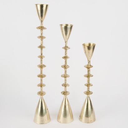 A Trio of Tall Brutalist Candlesticks
