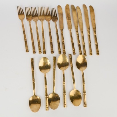 A Collection of Bamboo Inspired Nickel Bronze Cutlery Eighteen Pieces