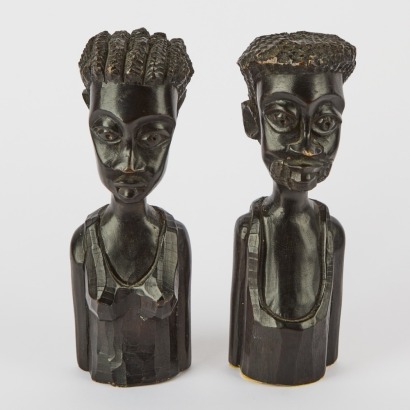 A Pair of Carved Wooden African Statues of a Man and a Woman