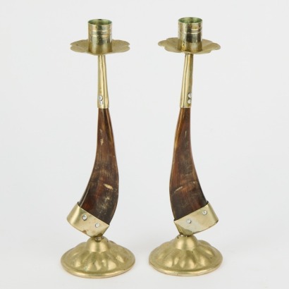 A Pair of Horn Candle Stick Holders