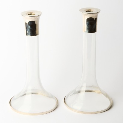 A Pair of Tall Glass Candlestick Holders