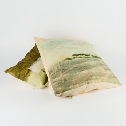 A Pair of Maison Levy Ile Au Bateau Linen Cushions