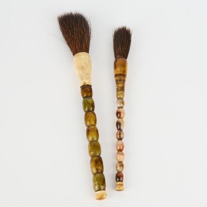 A Pair of Jade, Bone And Horsehair Calligraphy Brushes