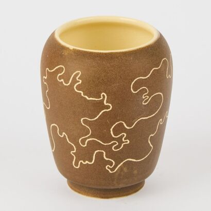 A Mirek Smisek Bohemia Hand-Potted Sgraffito Vase