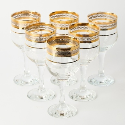 A Set of Six Vintage Cristalleria Fratelli Fumo Wine Glasses
