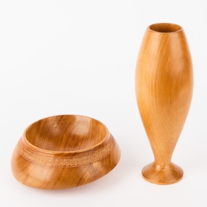 A John Hollier Turned Wood Vase and Bowl