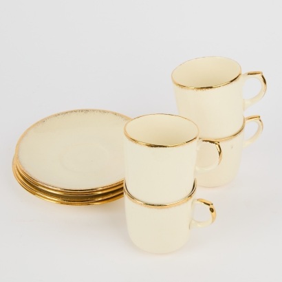 A Set of Four Crown Lynn Kelstonware Mini Teacups and Saucers
