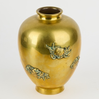 An Asian Brass Crab Vase