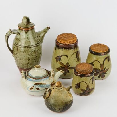 A Group of Six New Zealand Pottery Jars and Teapots