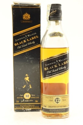 (1) Johnnie Walker Black Label 12 Year Old Singapore Duty Free Blended Scotch Whisky, 375ml, 43% ABV (GB) (LS)
