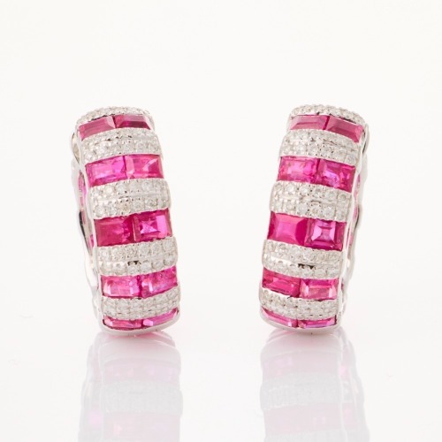 18ct White Gold, 4.64ct Pink Sapphire / 0.62ct Diamond Hoop Earrings - Near new