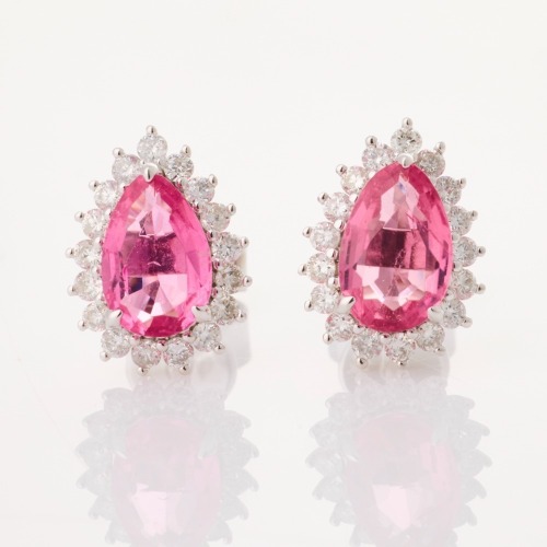 14ct White Gold, Modern, 1.38ct Pink Tourmaline / .35ct Diamond Stud Earring - Near new