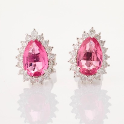 14ct White Gold, Modern, 1.38ct Pink Tourmaline / .35ct Diamond Stud Earring - Near new