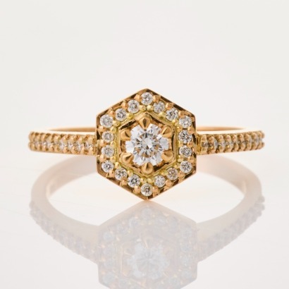 Meadowlark, 9ct Yellow Gold, .45ct Diamond 'Ceremonial Mini Hex' Ring - Near new