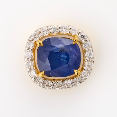 18ct Yellow Gold, 1.20ct Cushion Cut Sapphire / .20ct Diamond Pendant - Near new