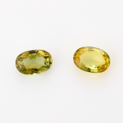 Pair of Loose, 1.00ct Oval Mixed Cut Greenish Yellow Sapphires