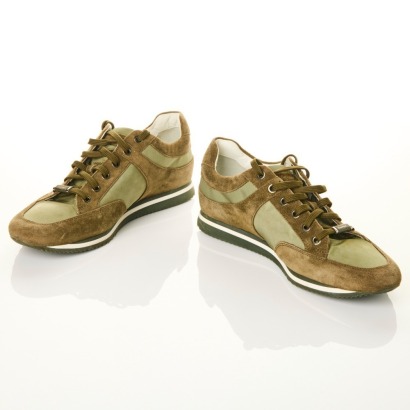 Zegna Sport Dark Green Suede Sneakers, Size 8 US