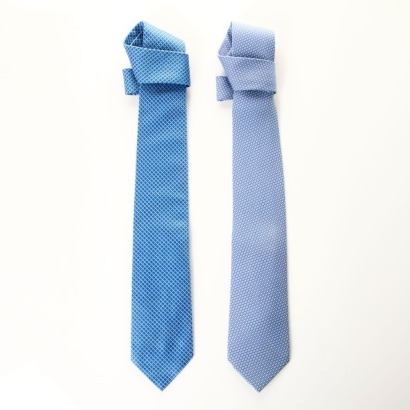 Herm&egrave;s, Two Blue Print 100% Silk Tie's