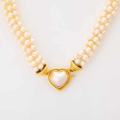 18ct Yellow Gold, South Sea Mabe Pearl Heart Necklace