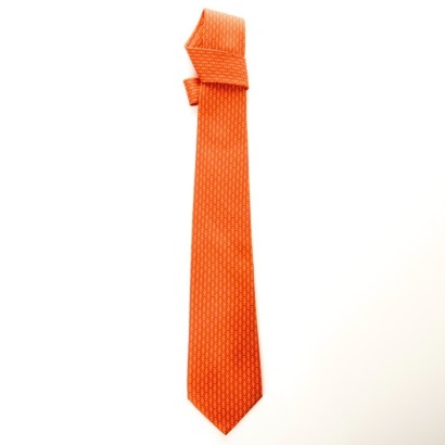 Herm&egrave;s, Orange Print 100% Silk Tie