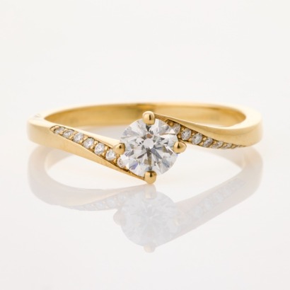 9ct Yellow Gold, Modern, .52ct Diamond Ring. GIA certified