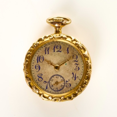 14ct Yellow Gold, Art Deco, 27.3mm Sapphire / Amethyst / Citrine Pendant Watch
