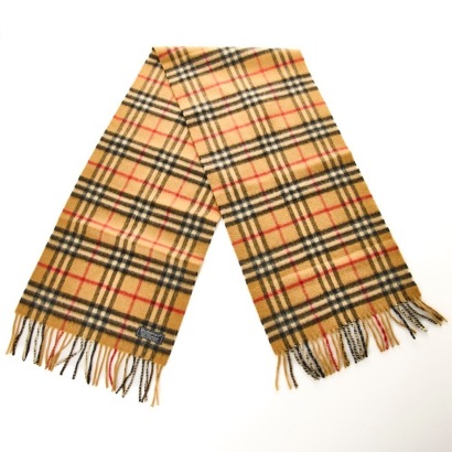 Burberry, Camel Checker 100% Cashmere Scarf