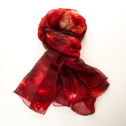 Fendi, Red 100% Silk Sheer Scarf