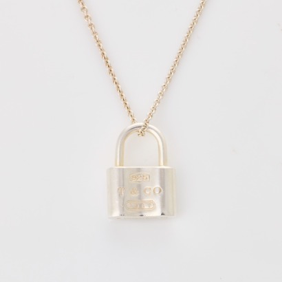 Tiffany & Co, 40cm Sterling Silver Mini Padlock Pendant with Box