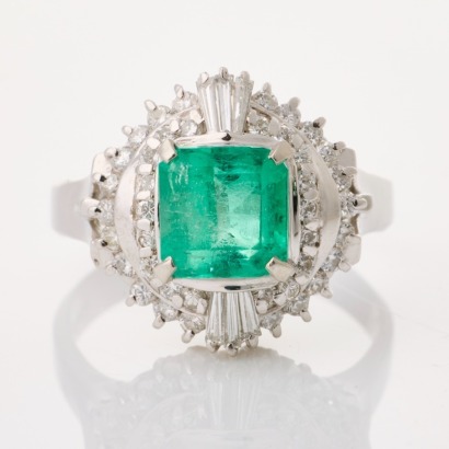 Platinum, 1.43ct Emerald / 0.53ct Diamond Cluster Ring