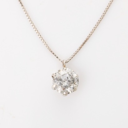 Platinum, Modern, 1.014ct Salt & Pepper Diamond Solitaire Pendant on 45cm Platinum Chain