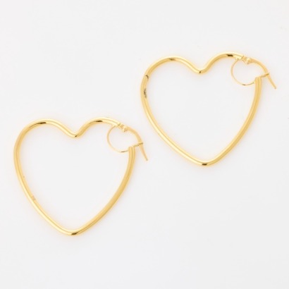 18ct Yellow Gold, 35mm Heart Shaped Hoop Earrings, Made in Italy