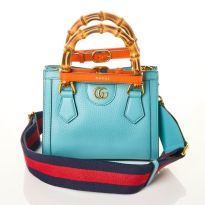 Gucci, Diana Light Blue Mini Tote with Bamboo Handle with Box