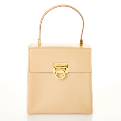 Salvatore Ferragamo, Beige Gancini Top Handle Bag