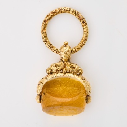 13ct to 15ct Antique Yellow Gold, Citrine Wax Seal Pendant