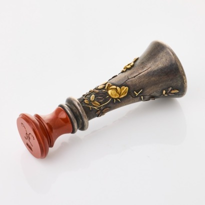 Sterling Silver / Yellow Gold Accents, Antique Jasper Wax Seal Stamp
