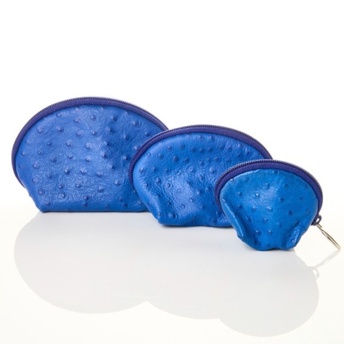 Furla, Paris Blue Ostrich Leather, Set of 3 Pouches