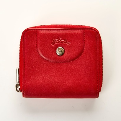 Longchamp, Red Leather Compact Wallet with Box
