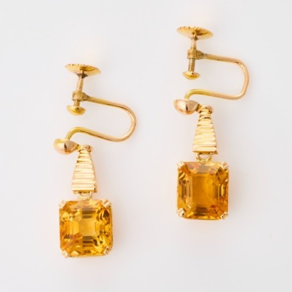 12ct Yellow Gold, Vintage, Citrine Drop Earrings