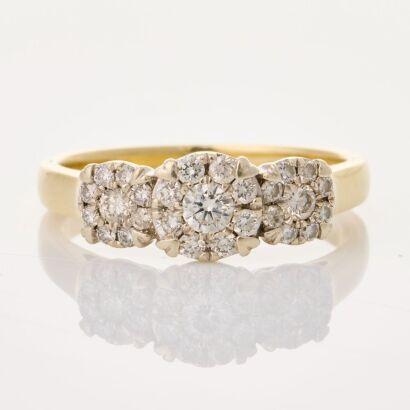 9ct Yellow Gold, .50ct Triple Cluster Diamond Ring
