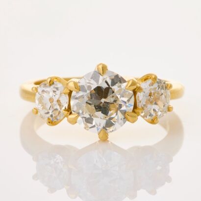 18ct Yellow Gold, 1.35ct Early Modern Brilliant cut Diamond / .80cts Old European cut Diamond Ring