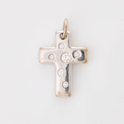 Tiffany & Co, 18ct White Gold, .10ct Diamond Set Cross from the Etoile Collection