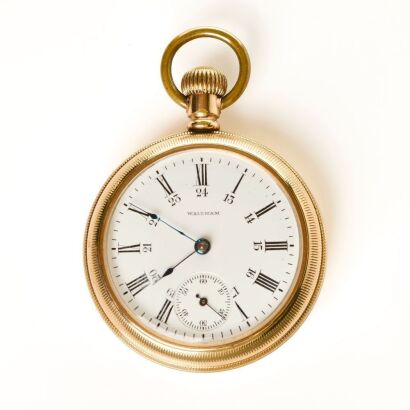 10ct Gold Filled, 55mm Waltham Pocket Watch with Stag Engraving, circa 1905