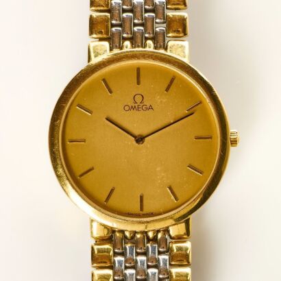 Stainless Steel / Gold Plated, 32.5mm OMEGA DeVille Ile de France Quartz Wristwatch, circa 1986