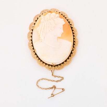 9ct Rose Gold, Vintage, Large Shell Cameo Brooch