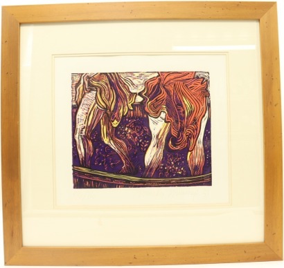(1) Mandy Browne Two People Stomping on Grapes Hand-Printed Linocuts